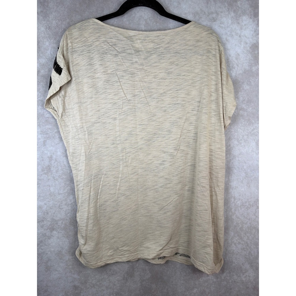 Investments Sequin Zebra Top Womens Large‎ Beige Black Animal Print Short Sleeve - Picture 5 of 5